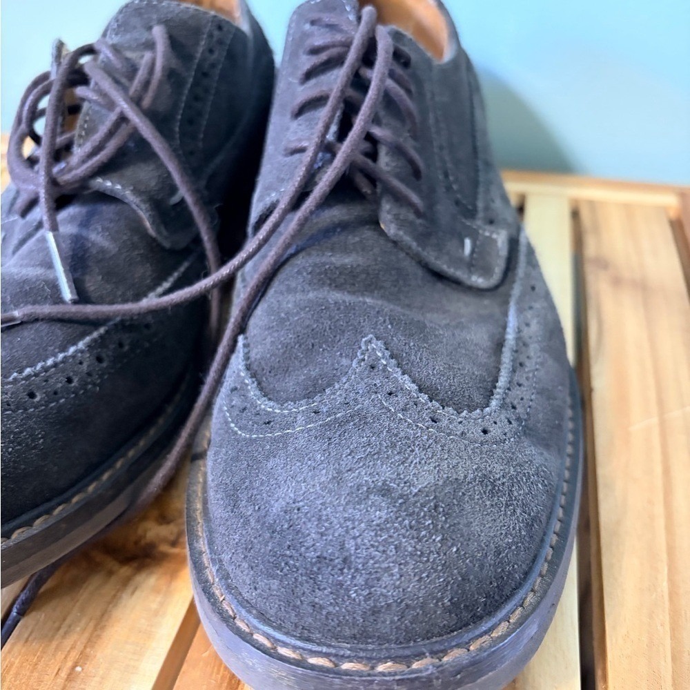 Vionic Mens 9.5 Wingtip Oxford Grey Suede Dress Shoes Brogue Detail Lace Up - Picture 5 of 9